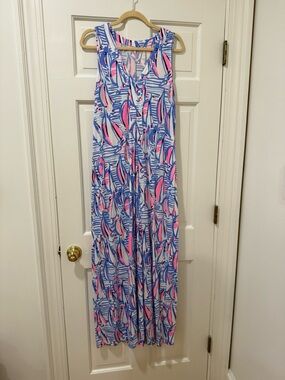 Lilly Pulitzer Sleeveless Maxi Dress in Blue, Pink & White